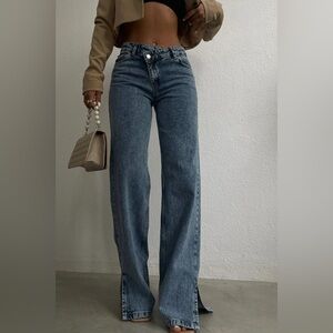 Piral Cross Button Straight Jeans – Blue – Size M